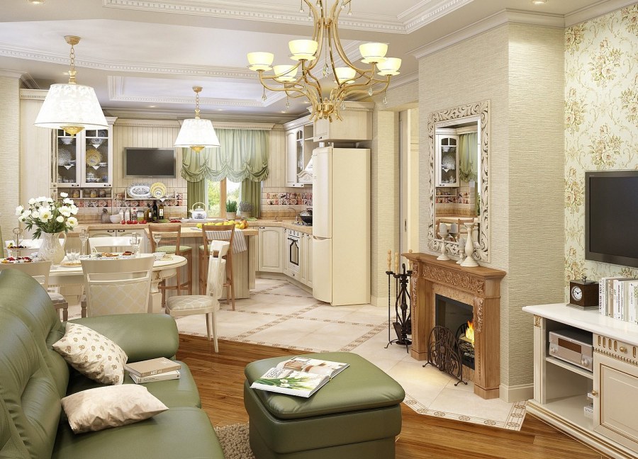 Интерьер кухни гостиной лофт