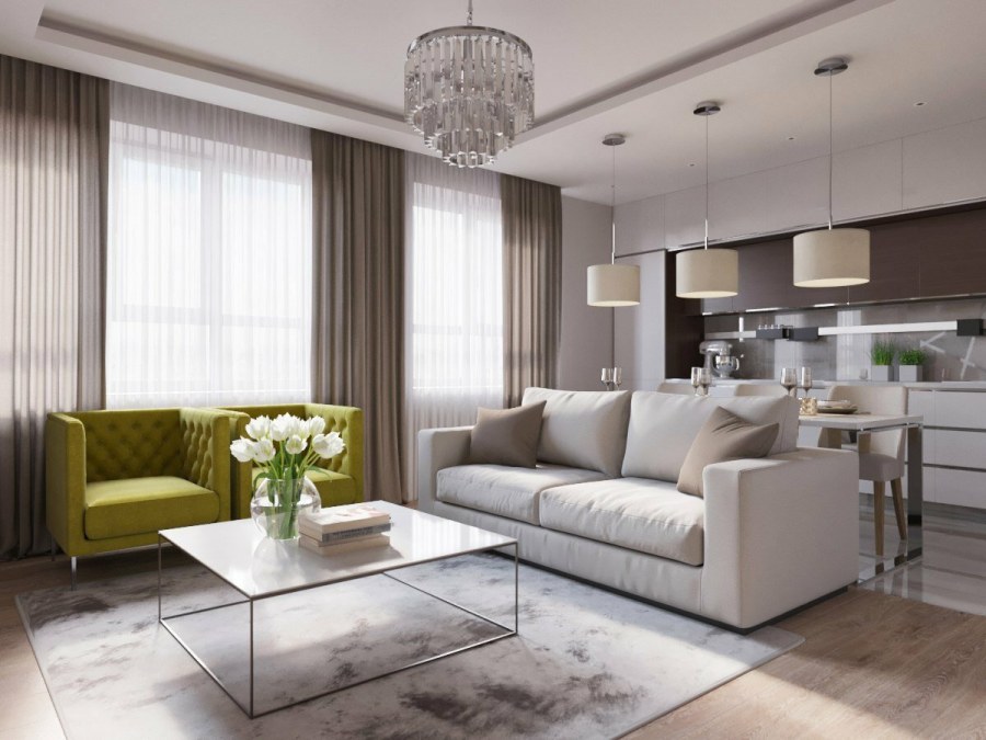 Гостиная лофт 40кв