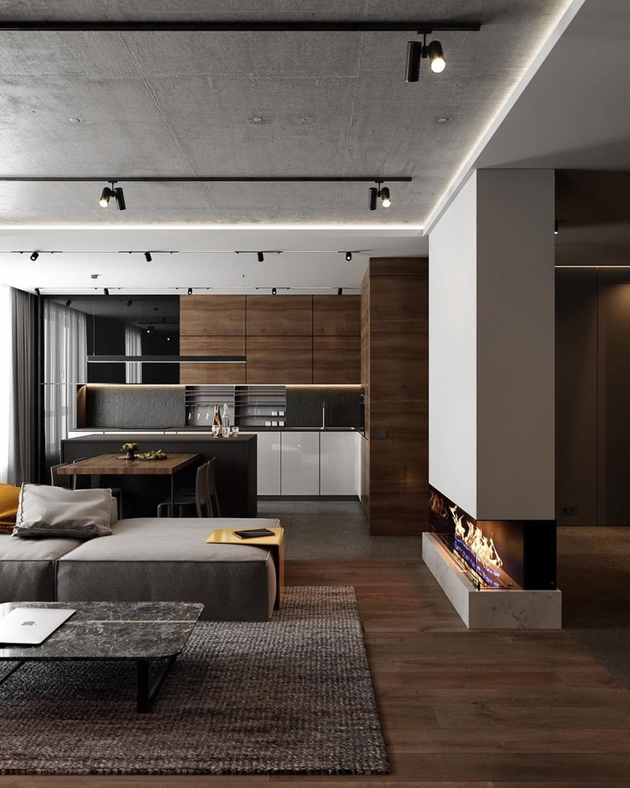 Кухня с гостинной 30кв м лофт