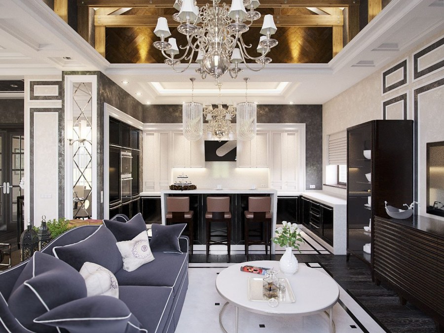 Кухня с гостиной в современном стиле