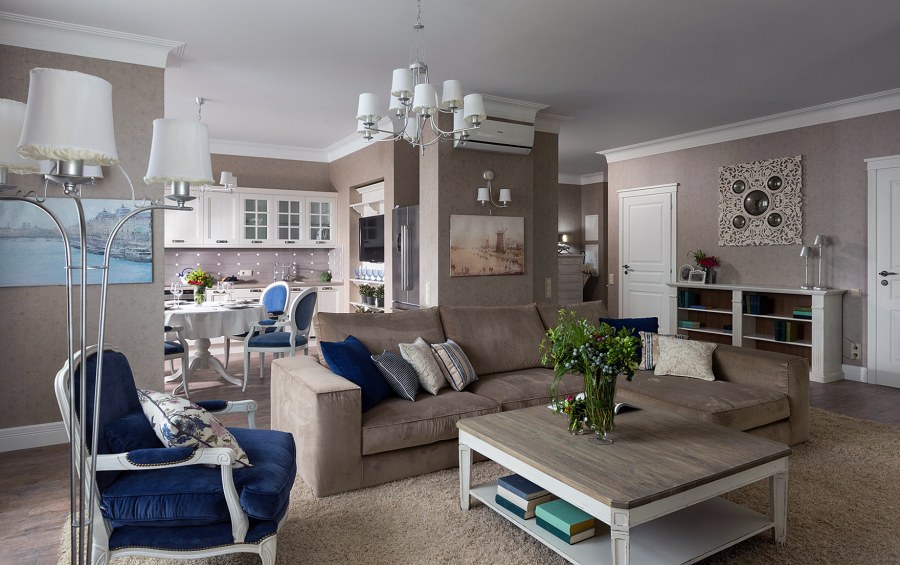 Кухня-гостиная 20 кв.м в стиле Прованс