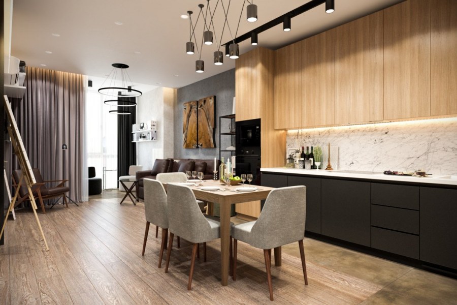 Современная кухня-гостиная 40 кв.м