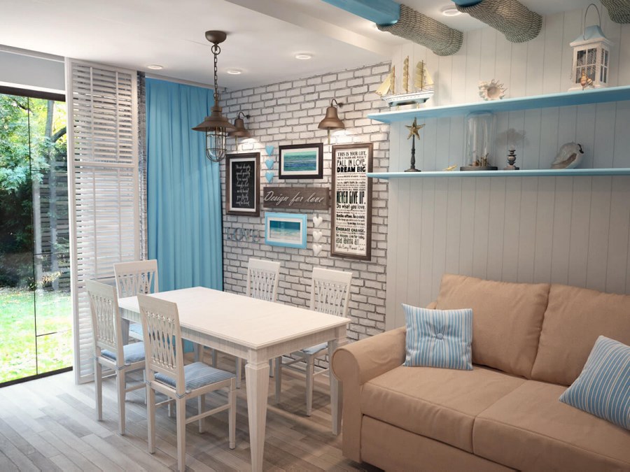 Морской стиль в интерьере гостиной