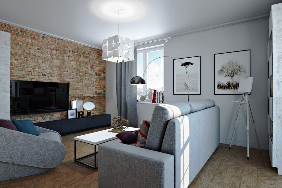 Белая гостиная лофт