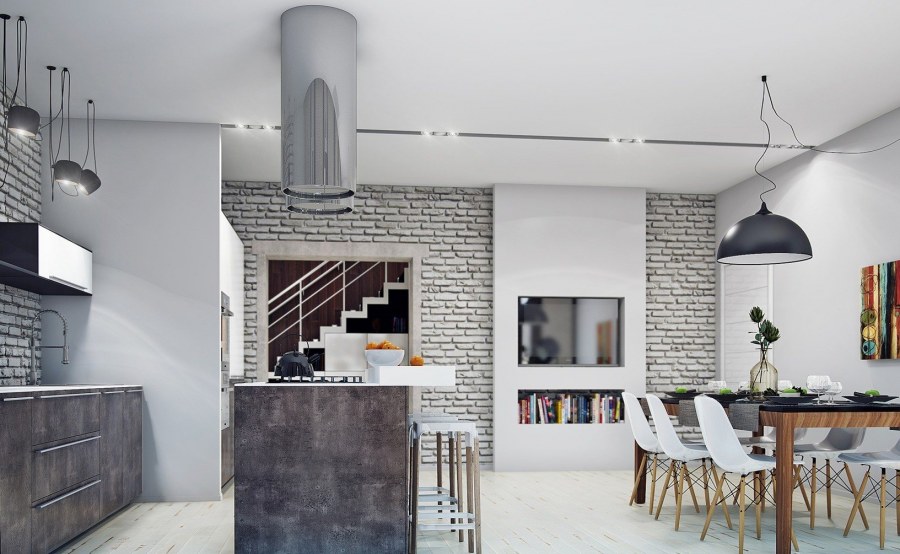 Серая кухня в стиле лофт и Минимализм