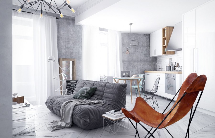 Светлый лофт в маленькой квартире