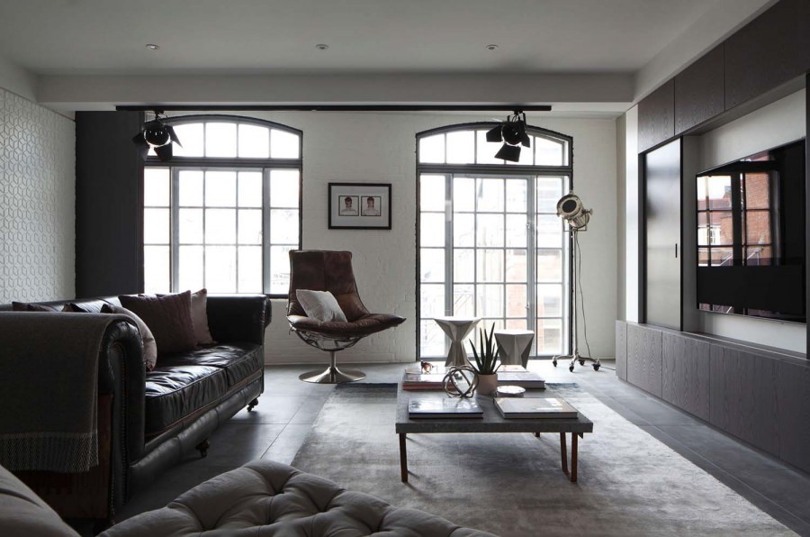 Серая гостиная в стиле лофт