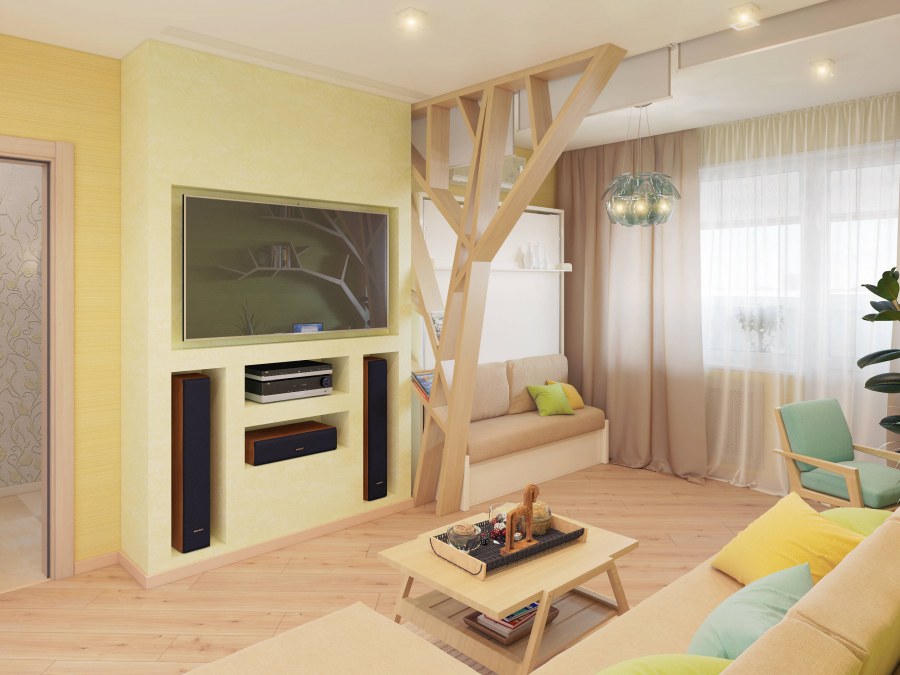 Зонирование гостиной и спальни 20 кв.м