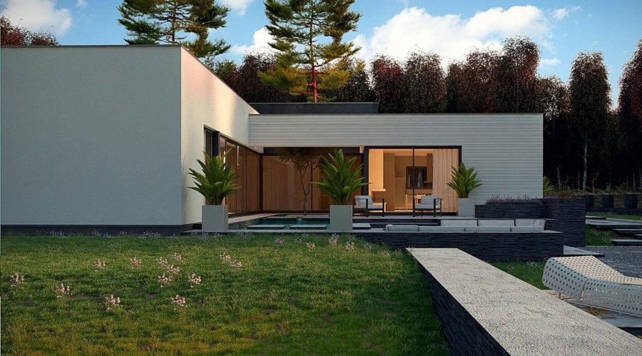 Одноэтажный дом z500 с плоской крышей