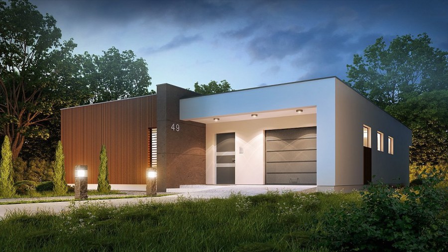 Одноэтажный дом z500 с плоской крышей