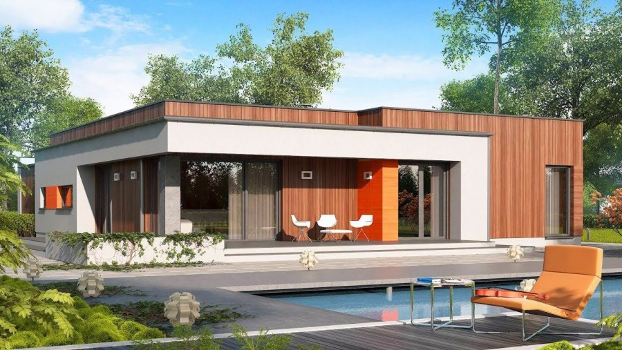 Одноэтажный дом z500 с плоской крышей