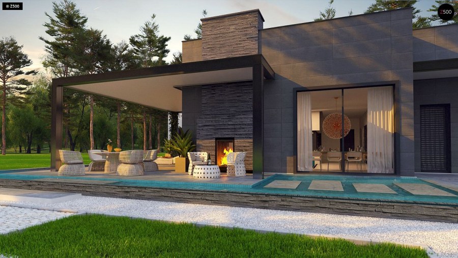 Современный одноэтажный дом с плоской крышей