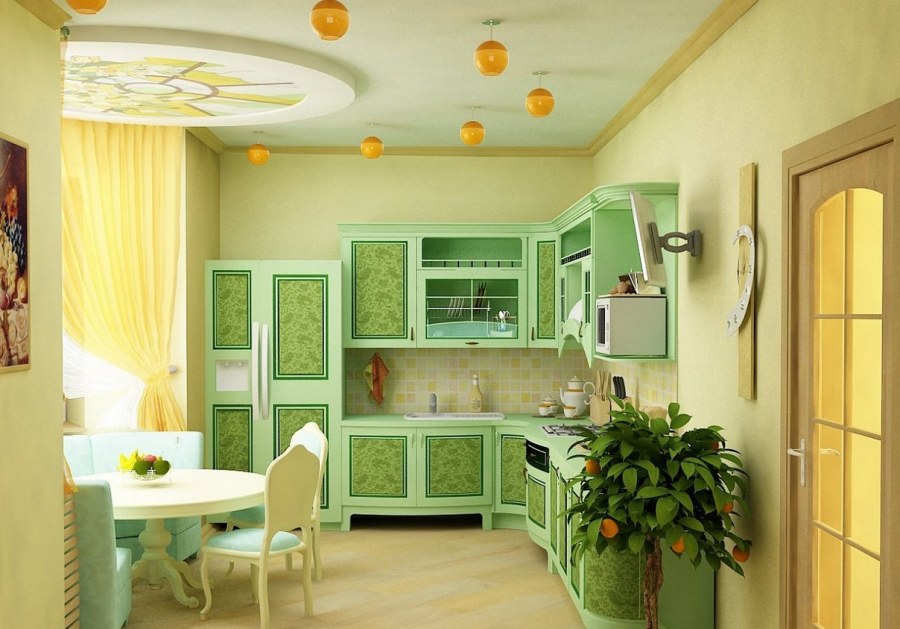 Салатовые стены на кухне