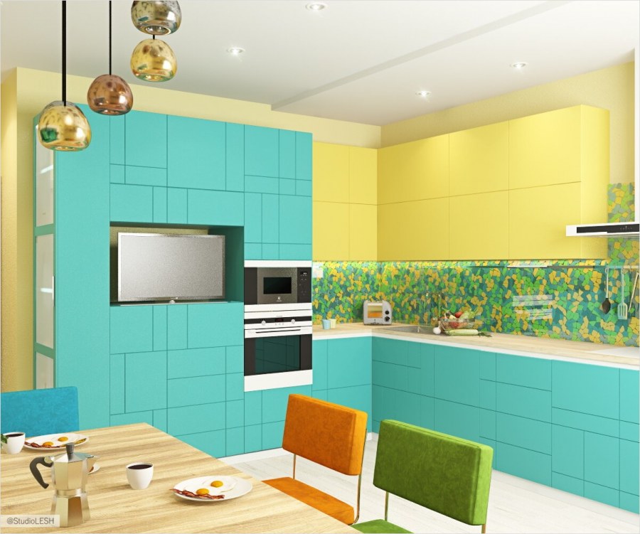 Сочетание бирюзового в интерьере кухни