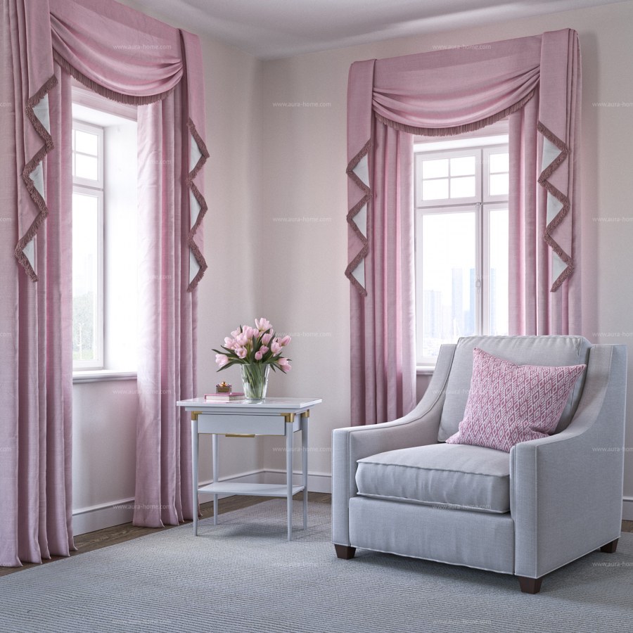 Розовые шторы в гостиной