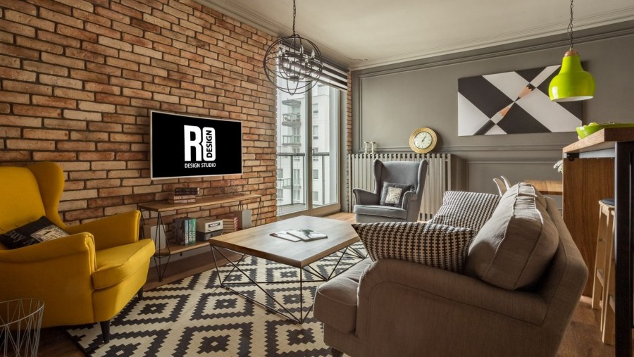 Гостиная лофт в коричневом цвете