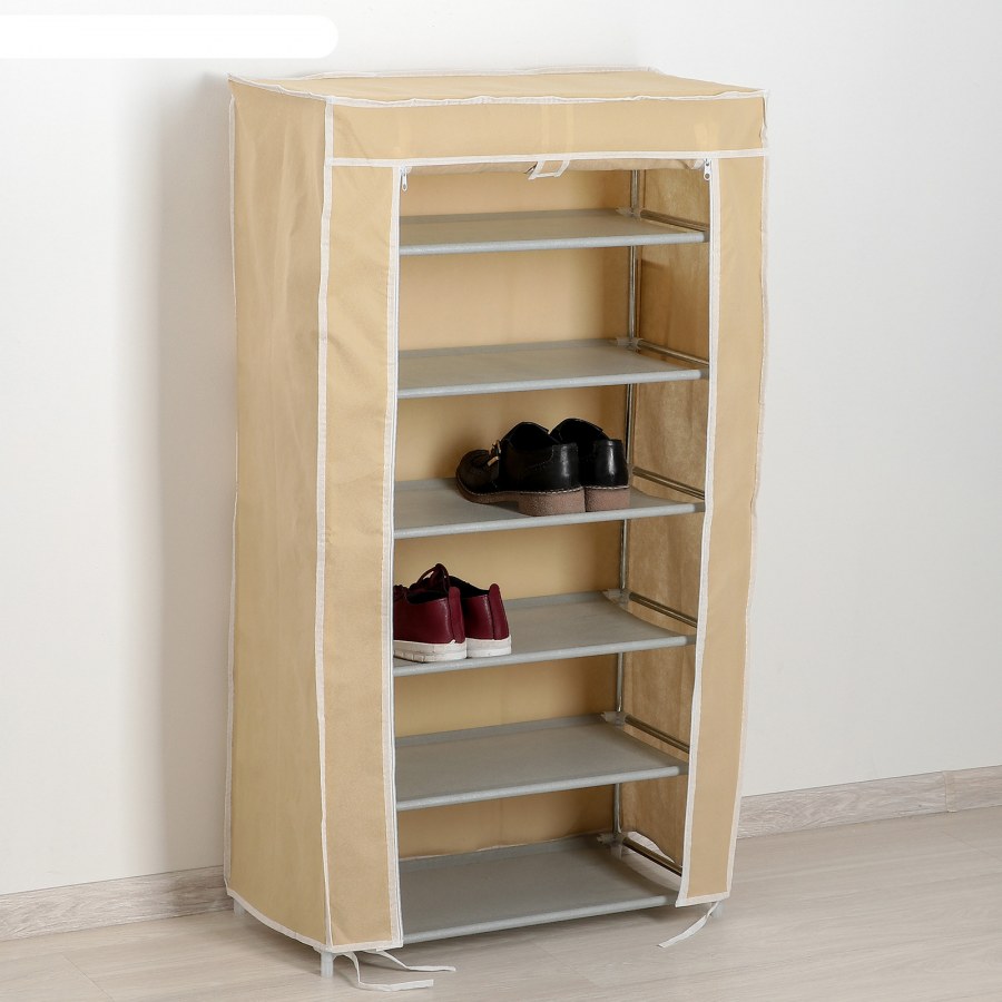 Тканевый шкаф для обуви на 5 полок, бежевый, 60х30х72 см