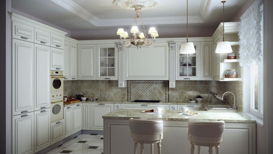 Кухня белая Нео классика 10м