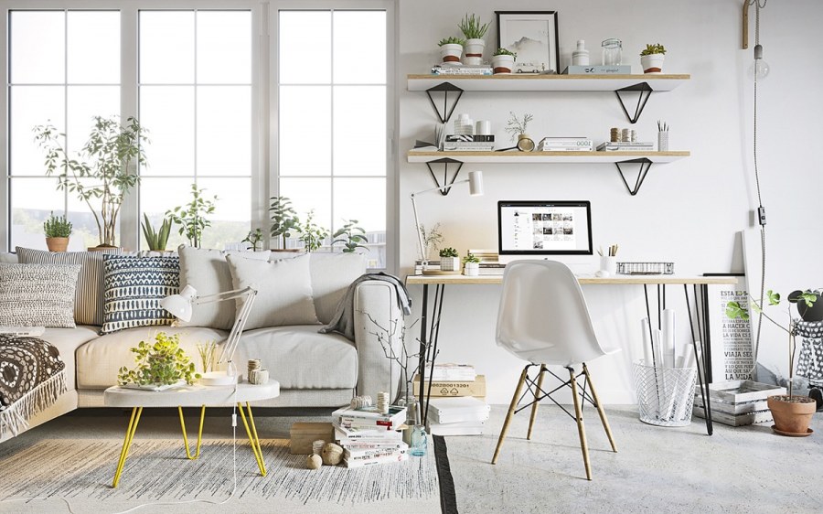 Гостиная с камином в экостиле