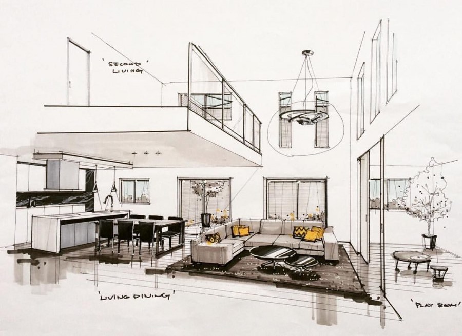 Архитектурный скетч интерьер