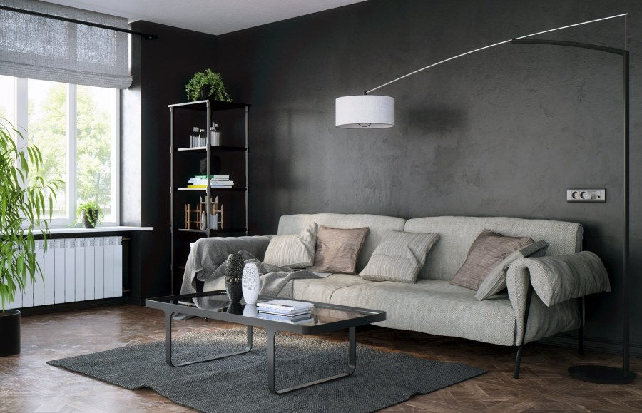 Темно серый интерьер гостиной