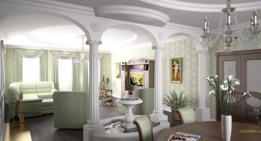 Колонны в интерьере гостиной