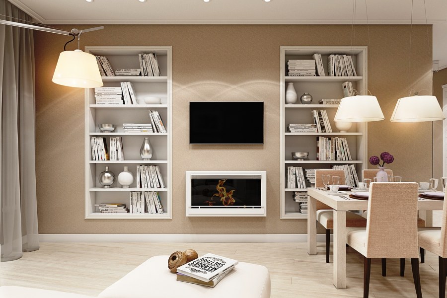 ТВ зона со стеллажом