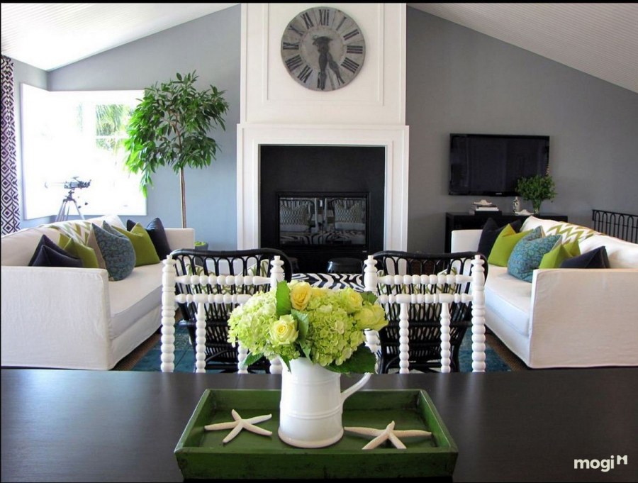 Сочетание салатового и серого в интерьере