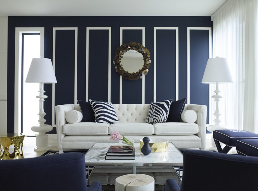 Черно бело синий интерьер