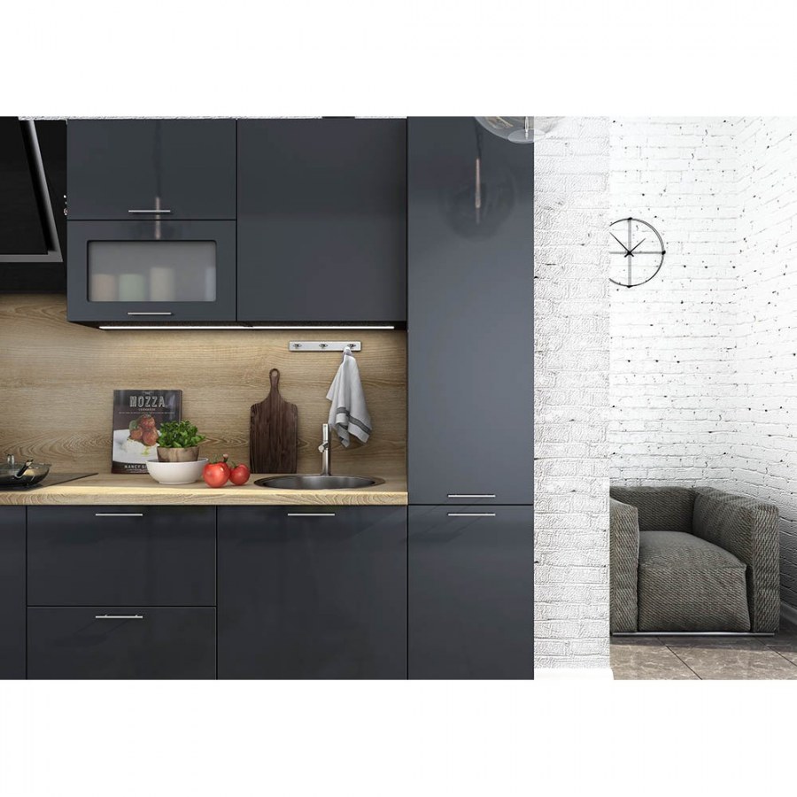 Кухня Валерия Сурская мебель антрацит глянец