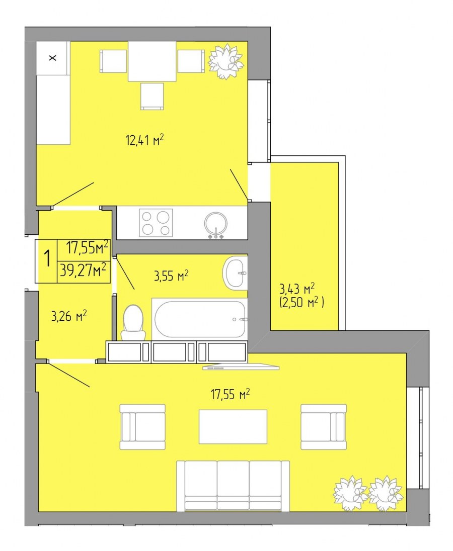 ЖК акварели 2 планировка 33.4