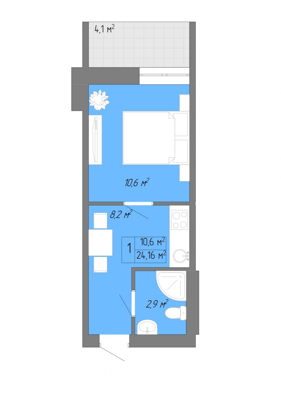 ЖК акварели 2 планировка 33.4