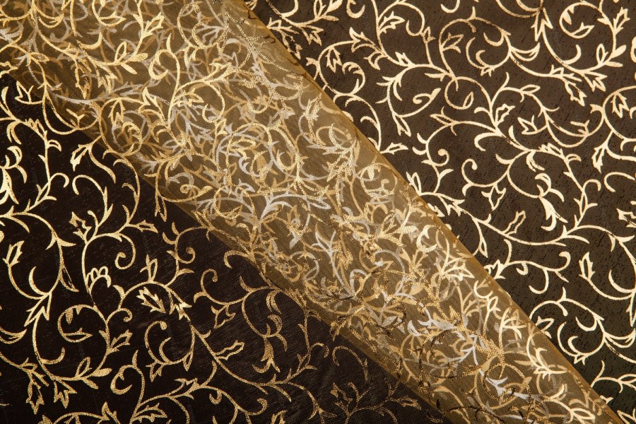 Тюль коричневая с золотом