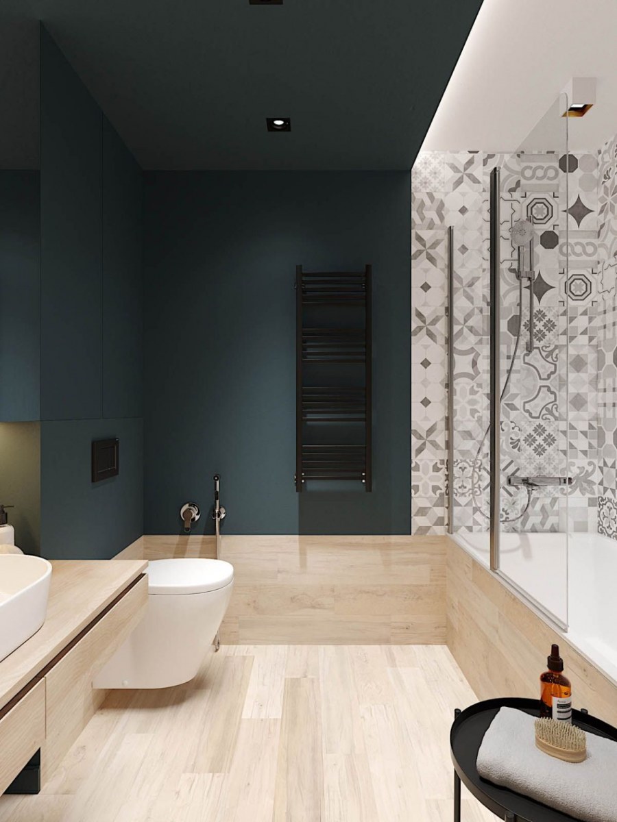 Контрастный современный интерьер ванной