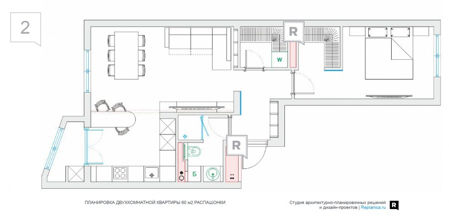 Перепланировка 2-х комнатной квартиры распашонки