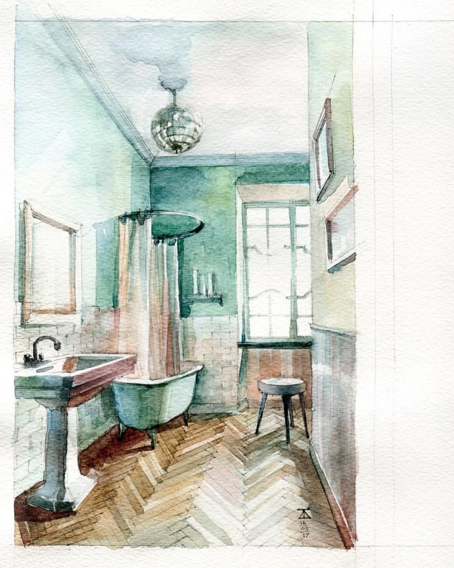 Акварельный эскиз интерьера