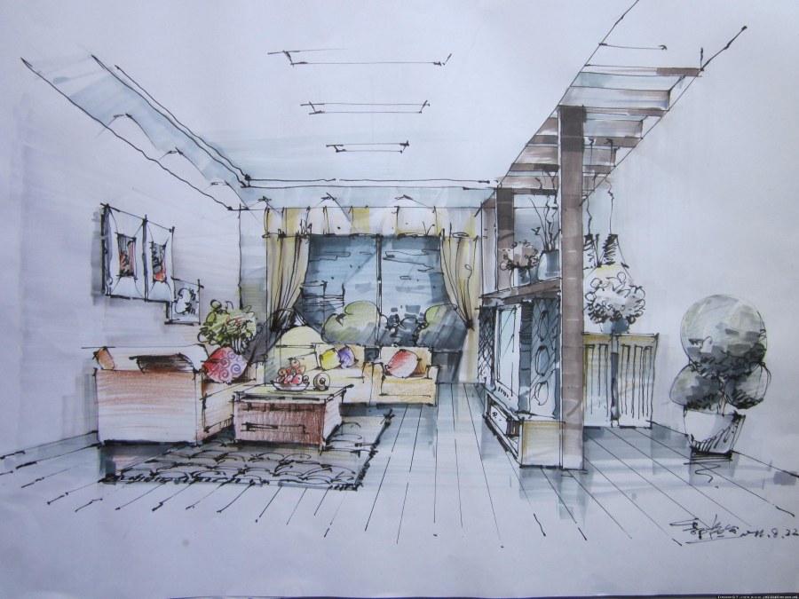 Акварельные скетчи интерьеров