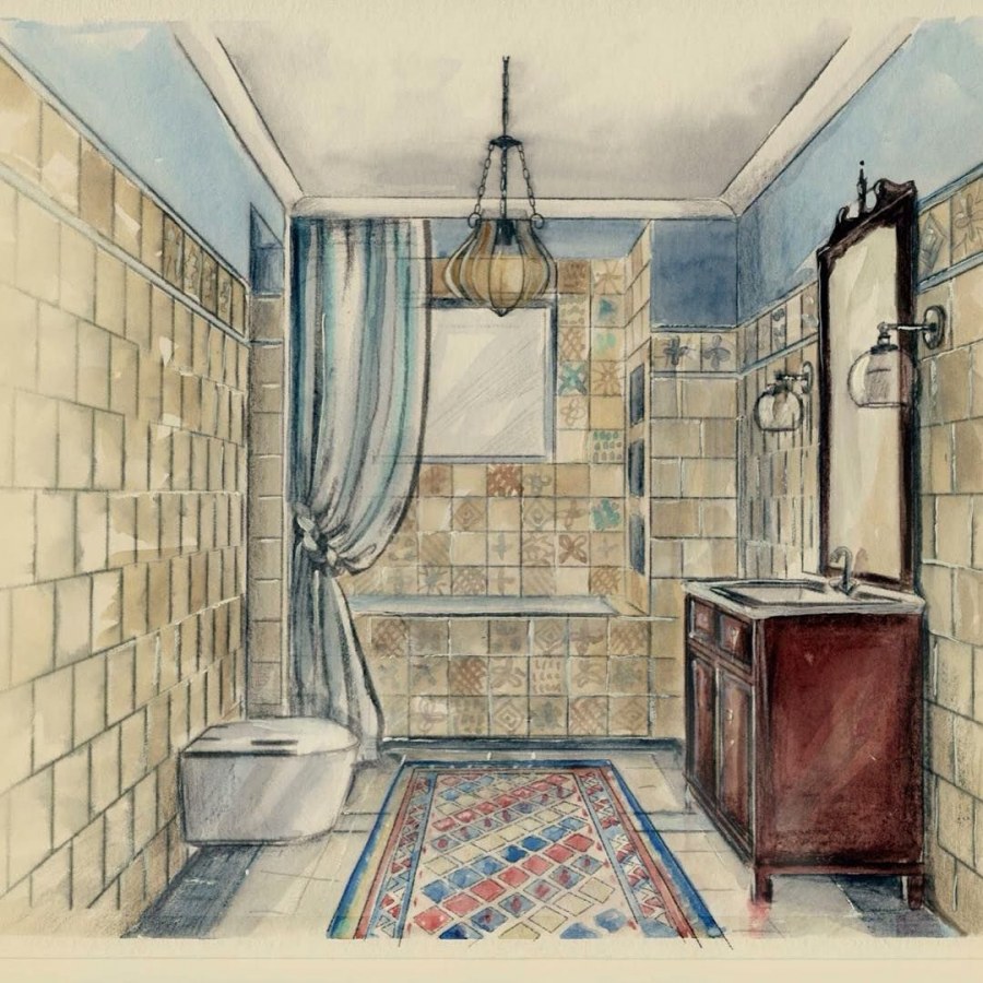 Интерьер акварелью