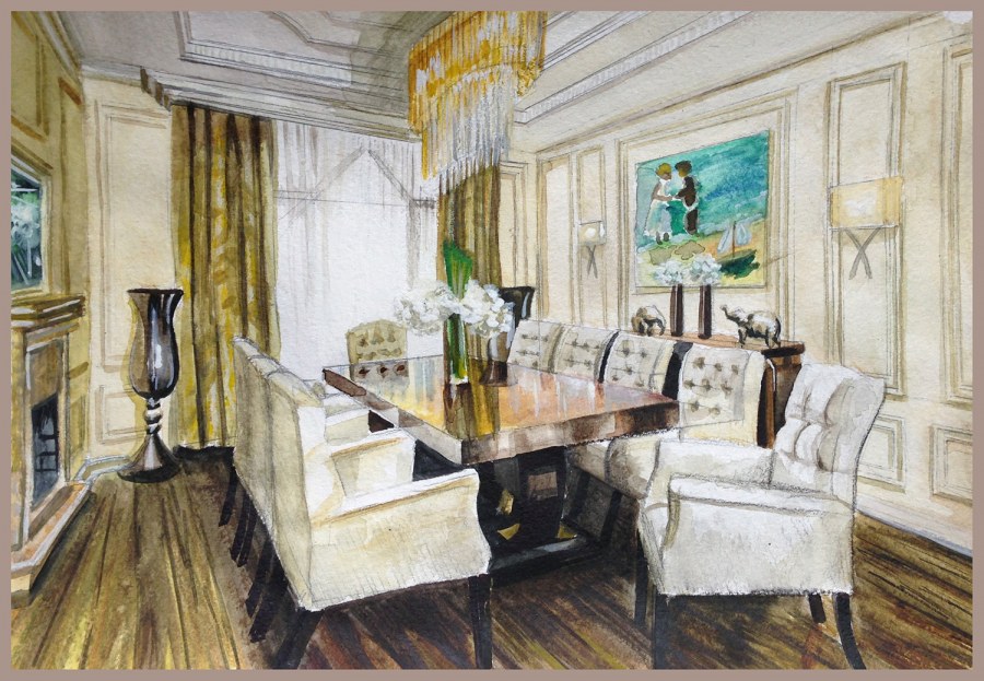 Интерьер акварелью