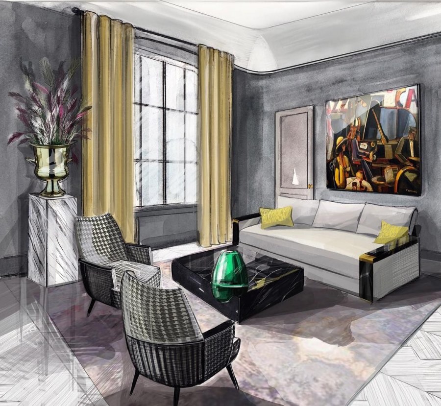 Интерьер акварелью