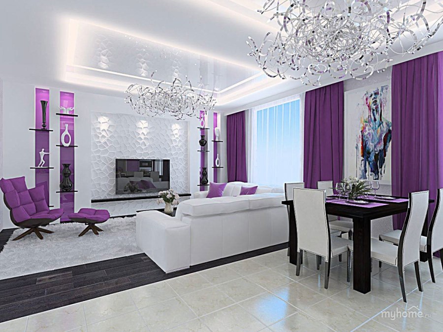 Гостиная с фиолетовыми стенами