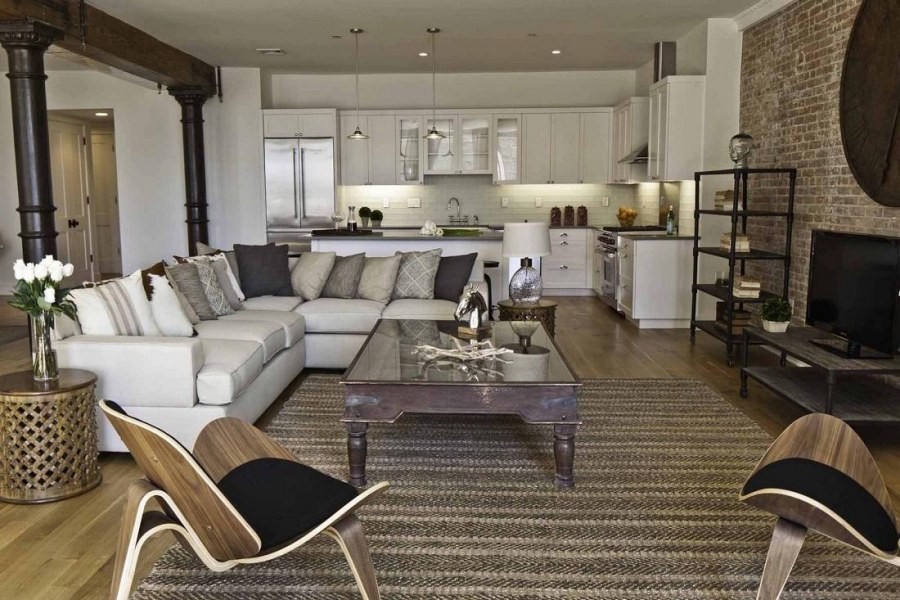 Гостиная совмещенная с кухней лофт