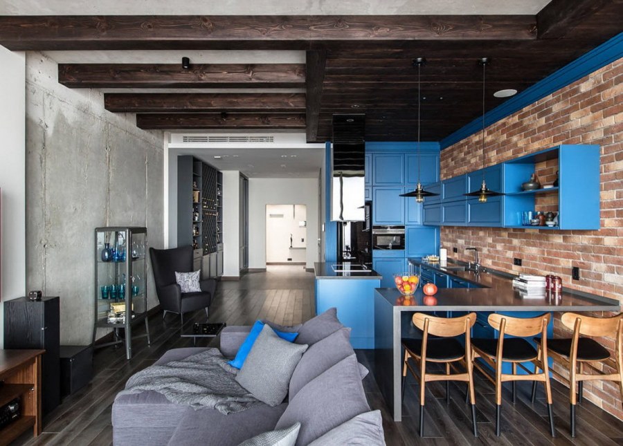Кухня гостиная в стиле лофт
