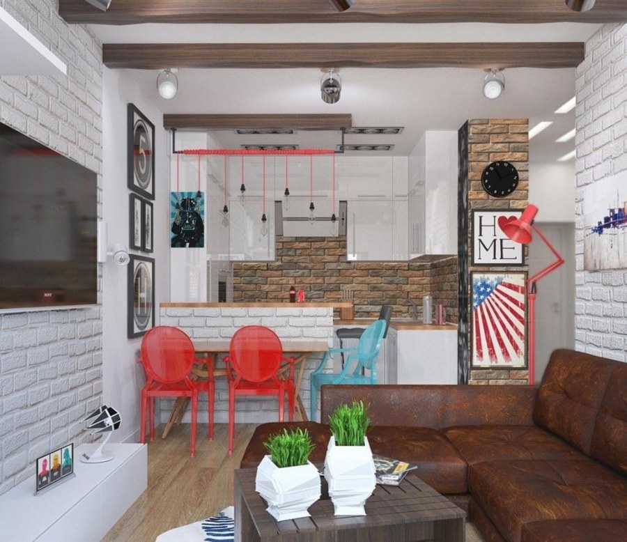 Кухня-гостиная 30 кв лофт