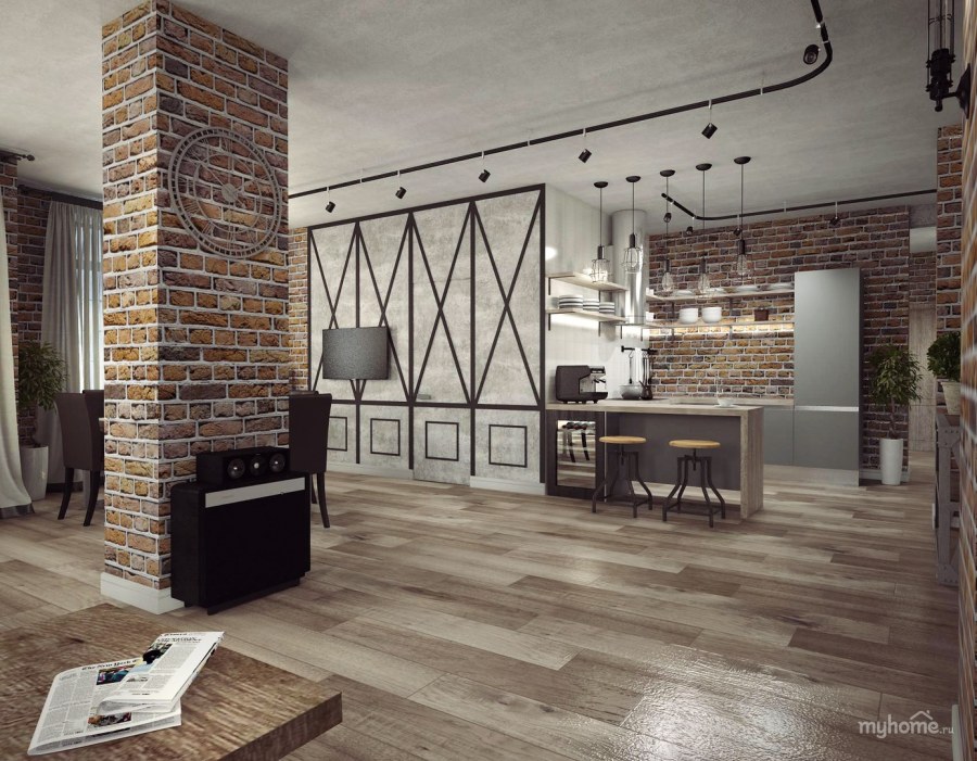 Кухня гостиная в стиле лофт