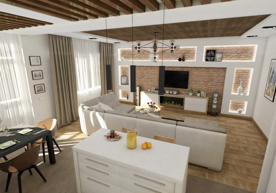 Кухня совмещенная с гостиной в стиле лофт