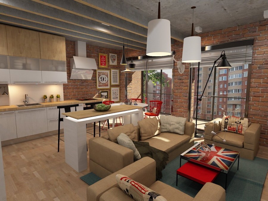 Кухня-гостиная 20 кв.м лофт