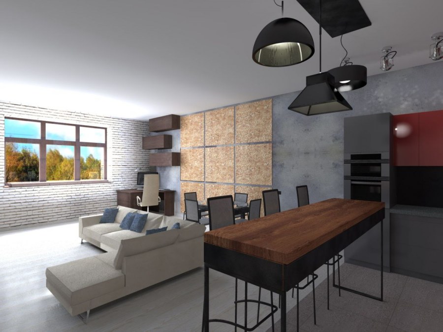 Кухня гостиная в стиле лофт