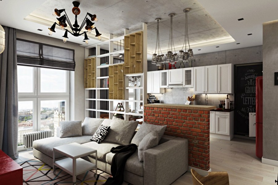 Кухня совмещенная с гостиной лофт