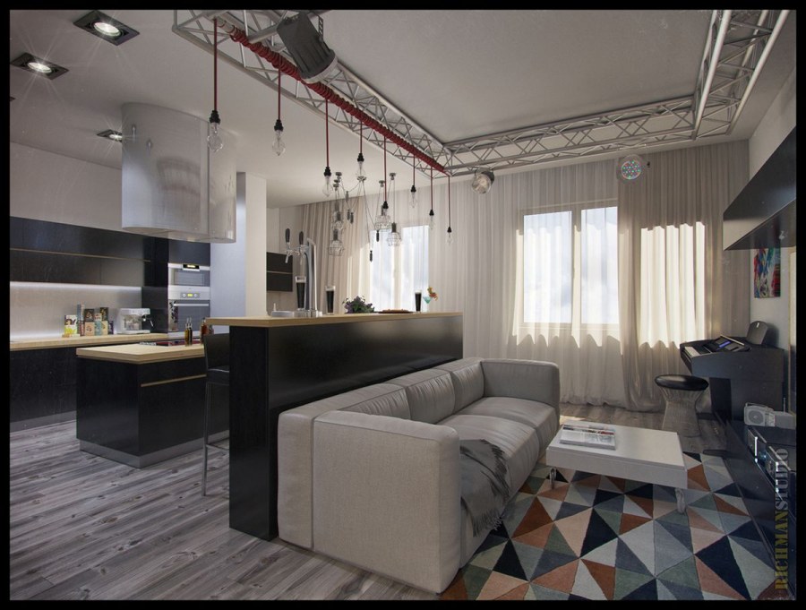 Кухня гостиная лофт